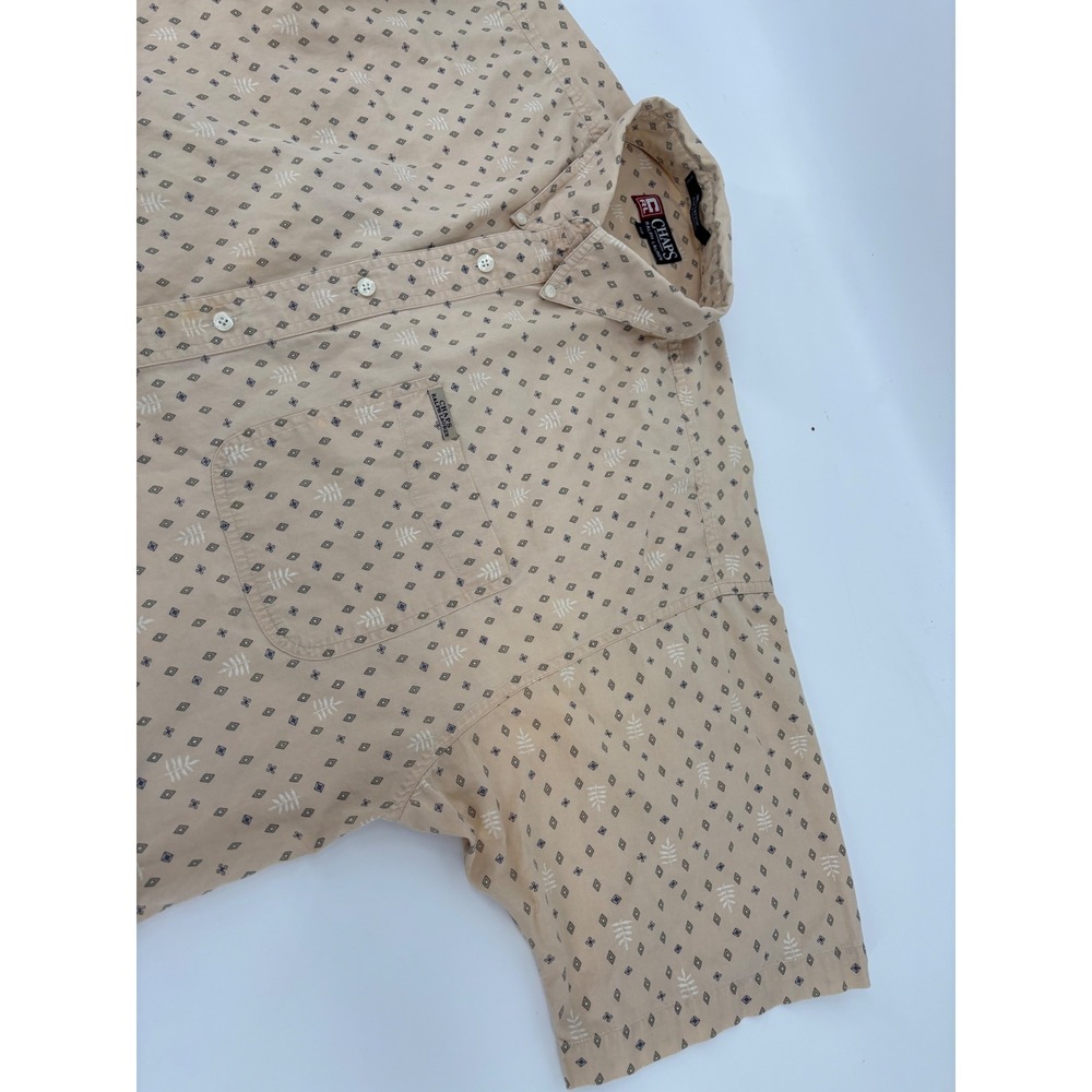 Chaps Ralph Lauren Mens 1XB Tan Geometric Leaf Print Short Sleeve Button Down